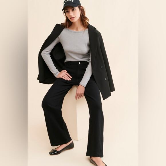 DL1961 Hepburn Knit High Rise Wide Leg Pants size 33 x 31” Black Soft Cotton - Picture 4 of 11